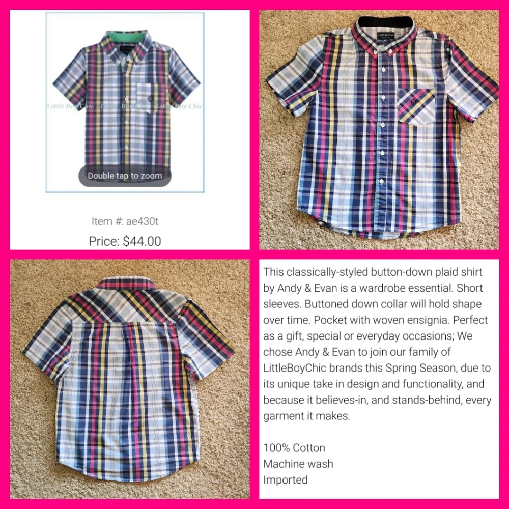 Andy & Evan Madras Plaid  Button-down Size 8 Colors Blue Pink Yellow White